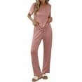 thumbnail image 1 of Qylux Women's Pajama Set Short Sleeve Adjustable Long Pants Sleepwear Set Soft Two Piece Matching Set with Pockets,Light Pink,(S-2XL), 1 of 9