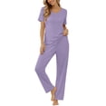 thumbnail image 1 of Qylux Women's Pajama Set Short Sleeve Adjustable Long Pants Sleepwear Set Soft Two Piece Matching Set with Pockets,Light Purple,2XL, 1 of 6