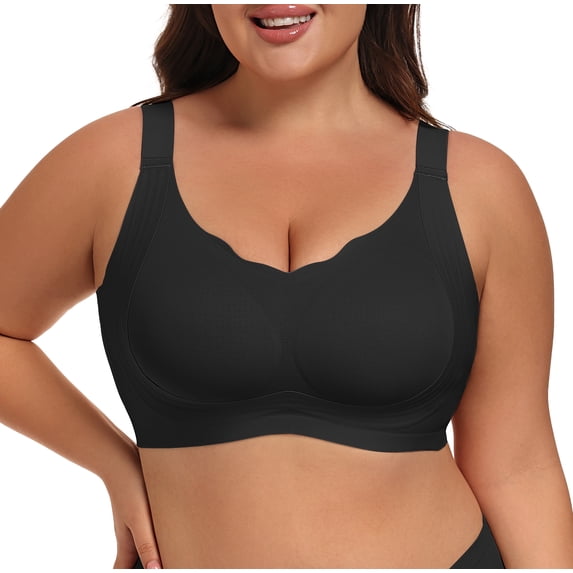 Qylux Women's Wireless Jelly Bra,Plus Size Full Coverage Supportive T-Shirt Bra,Seamless No Underwire with W-Shaped Support and Natural Lift