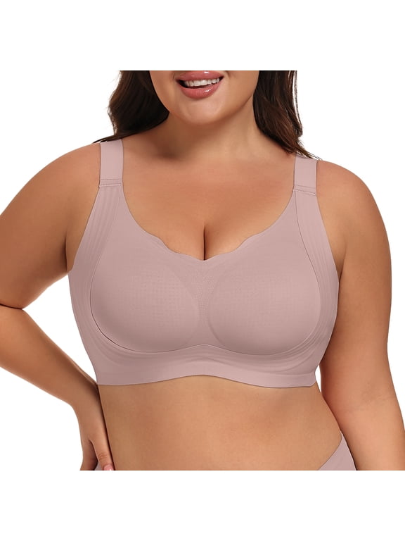 Women's Wireless Jelly Bra,Plus Size Full Coverage Supportive T-Shirt Bra,Seamless No Underwire with W-Shaped Support and Natural Lift