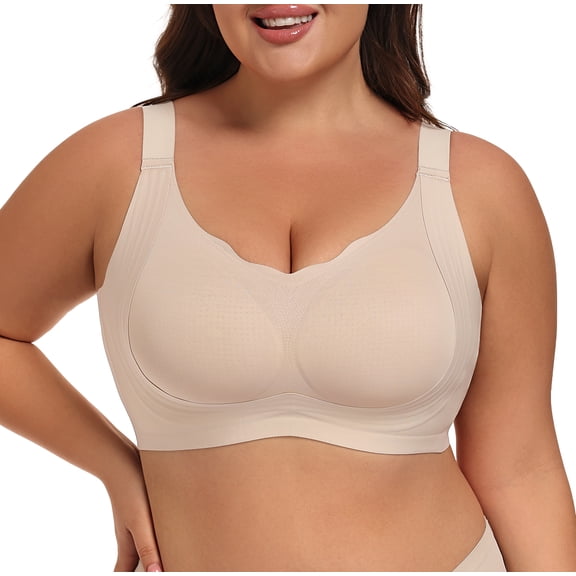 Qylux Women's Wireless Jelly Bra,Plus Size Full Coverage Supportive T-Shirt Bra,Seamless No Underwire with W-Shaped Support and Natural Lift