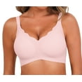 thumbnail image 1 of Qylux Plus Size Bra Women's Wireless Seamless Bra - Scalloped Edge Push Up, Soft Full Coverage, No Underwire Floral Bralette, Everyday Comfort T-Shirt Bra,3XL,Pink, 1 of 10