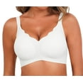 thumbnail image 1 of Qylux Plus Size Bra Women's Wireless Seamless Bra - Scalloped Edge Push Up, Soft Full Coverage, No Underwire Floral Bralette, Everyday Comfort T-Shirt Bra,3XL,White, 1 of 9