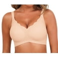 thumbnail image 1 of Qylux Women's Wireless Seamless Bra - Scalloped Edge Push Up, Soft Full Coverage, No Underwire Floral Bralette, Everyday Comfort T-Shirt Bra,S,Nude, 1 of 10