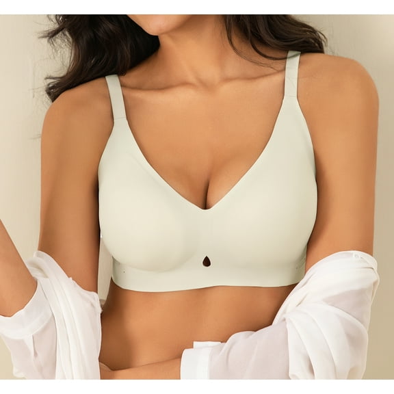 Qylux Women's Wireless No Underwire Bras Seamless Full Coverage Push Up Bralette, Comfortable Everyday Bra,Beige,M