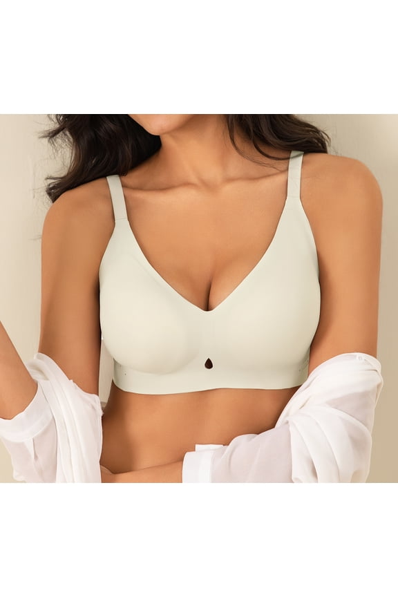 Women's Wireless No Underwire Bras Seamless Full Coverage Push Up Bralette, Comfortable Everyday Bra,Beige,XL