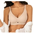 thumbnail image 1 of Qylux Women's Wireless No Underwire Bras Seamless Full Coverage Push Up Bralette, Comfortable Everyday Bra,Nude,L, 1 of 8
