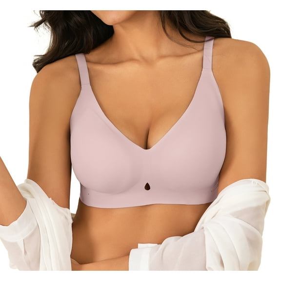 Qylux Women's Wireless No Underwire Bras Seamless Full Coverage Push Up Bralette, Comfortable Everyday Bra,Pink,XL