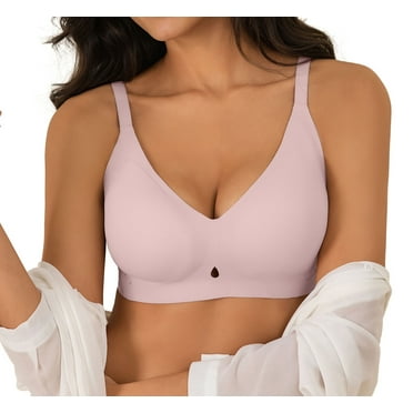 Qylux Women's Wireless Bras No Underwire - Seamless Full Coverage Push Up Bralette, Comfortable Everyday T-Shirt Bra with Light Padding,Pink,XL