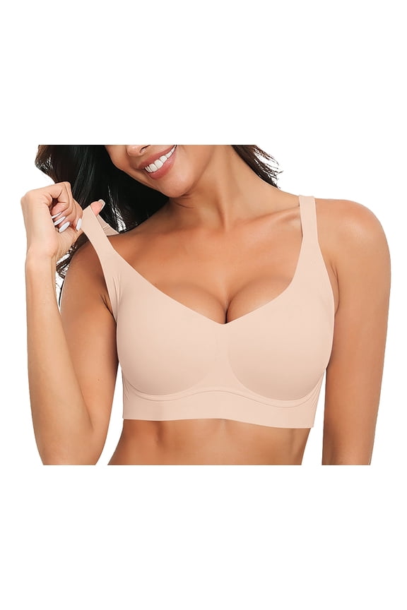 Sports Bra for Women Wireless Full Coverage Seamless Comfort Bra Soft Support T-Shirt Bra for Everyday Wear,Nude,(S-3XL)
