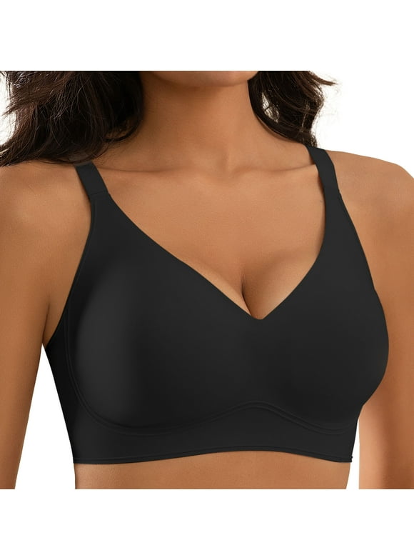 Women's Wireless Bra - Full Coverage Seamless Soft Support Bra,Comfortable T-Shirt Bra for Everyday Wear,Black,(S-2XL)