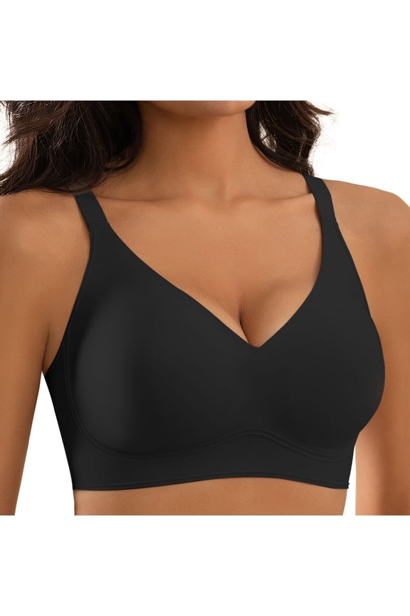 Women's Wireless Bra - Full Coverage Seamless Soft Support Bra,Comfortable T-Shirt Bra for Everyday Wear,Black,(S-2XL)