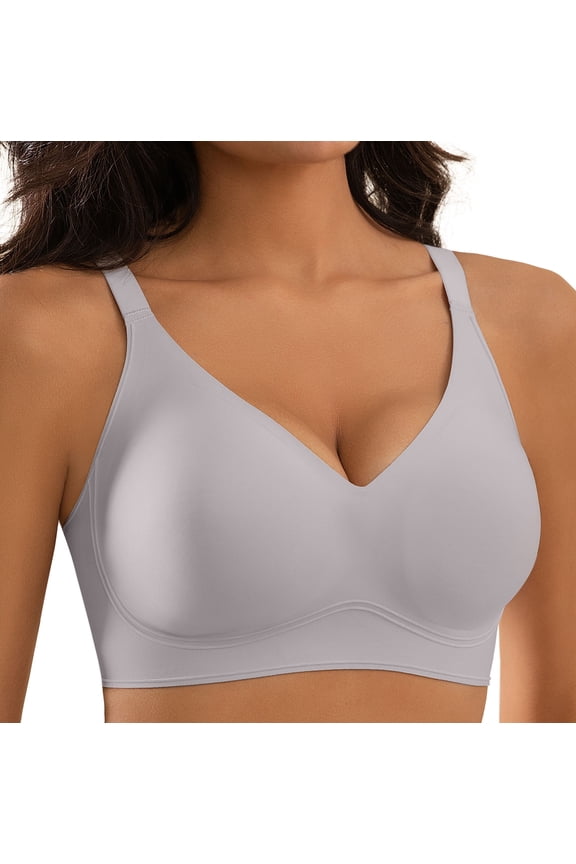 Women's Wireless Bra - Full Coverage Seamless Soft Support Bra,Comfortable T-Shirt Bra for Everyday Wear,Grey,L