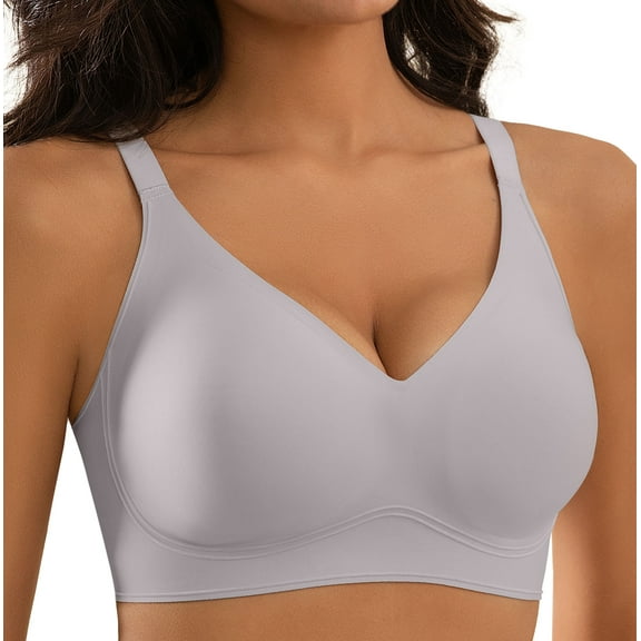 Qylux Women's Wireless Bra - Full Coverage Seamless Soft Support Bra,Comfortable T-Shirt Bra for Everyday Wear,Grey,S