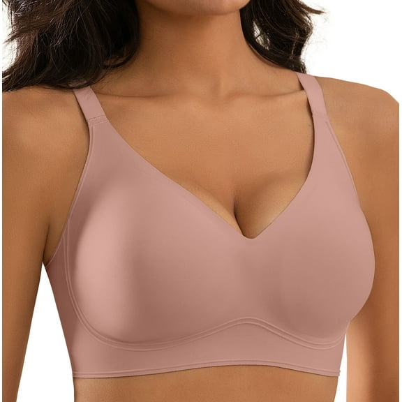 Qylux Women's Wireless Bra - Full Coverage Seamless Soft Support Bra,Comfortable T-Shirt Bra for Everyday Wear,Mauve,XL