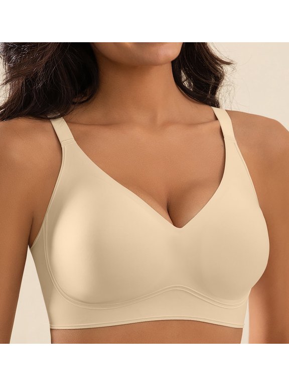 Plus Size Bras Women's Wireless Bra - Full Coverage Seamless Soft Support Bra,Comfortable T-Shirt Bra for Everyday Wear,Nude,2XL
