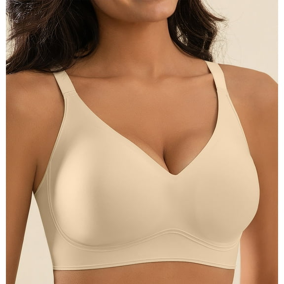 Qylux Women's Wireless Bra - Full Coverage Seamless Soft Support Bra,Comfortable T-Shirt Bra for Everyday Wear,Nude,L