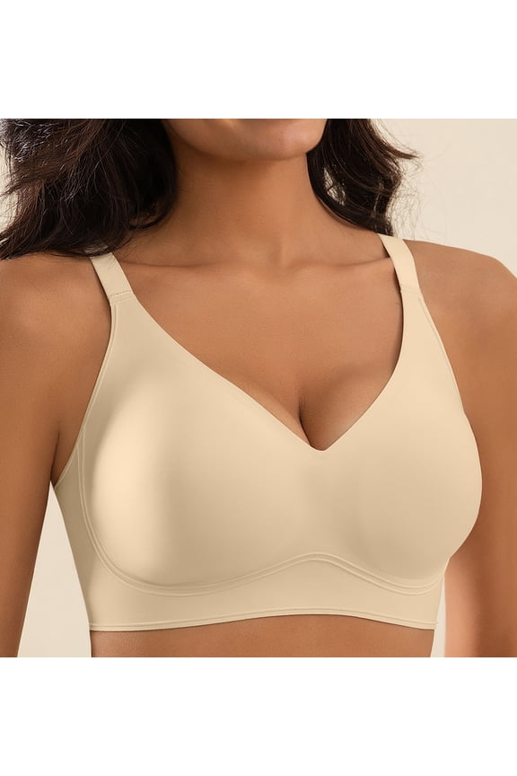 Women's Wireless Bra - Full Coverage Seamless Soft Support Bra,Comfortable T-Shirt Bra for Everyday Wear,Nude,L