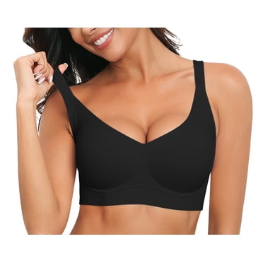 QYLUX Wireless Comfort Bra for Women - Full Coverage, Seamless, Soft Support, T-Shirt & Sports Bra for Everyday Wear,Black,L