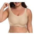 thumbnail image 1 of Qylux Women's Wireless Comfort Bras - Seamless Full Coverage Everyday T-Shirt Bra - Plus Size Soft Padded Bralette,Nude,M, 1 of 10