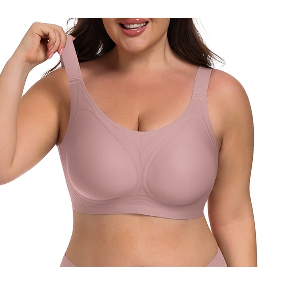 Qylux Women's Plus Size Wireless Seamless Full Coverage Everyday T-Shirt Bra Soft Padded Bralette,Mauve,(M-4XL)
