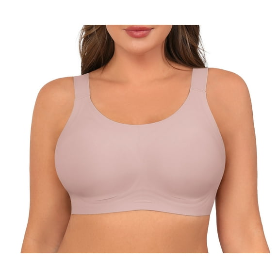 Qylux Women's Wireless Comfort Bras - Seamless Full Coverage Everyday T-Shirt Bra - Plus Size Soft Padded Bralette,Mauve,(M-4XL)