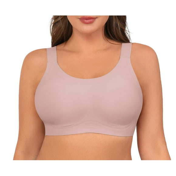 Qylux Women's Wireless Comfort Bras - Seamless Full Coverage Everyday T-Shirt Bra - Plus Size Soft Padded Bralette,Mauve,(M-4XL)