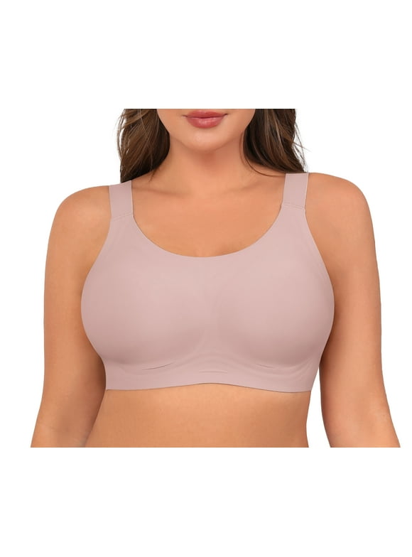 Women's Wireless Comfort Bras - Seamless Full Coverage Everyday T-Shirt Bra - Plus Size Soft Padded Bralette,Mauve,(M-4XL)