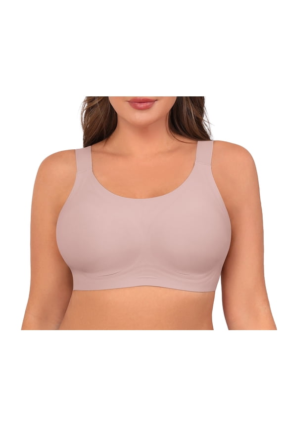Women's Wireless Comfort Bras - Seamless Full Coverage Everyday T-Shirt Bra - Plus Size Soft Padded Bralette,Mauve,(M-4XL)