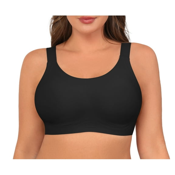 Qylux Women's Wireless Comfort Bras - Seamless Full Coverage Everyday T-Shirt Bra - Plus Size Soft Padded Bralette,Black,4XL