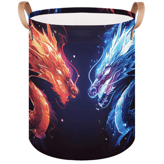 Qzaxky Blue And Red Fire Dragon Laundry Basket Organizer Foldable Tall Large Laundry Basket Collapsible Folding Laundry Basket Dirty Clothes Fabric