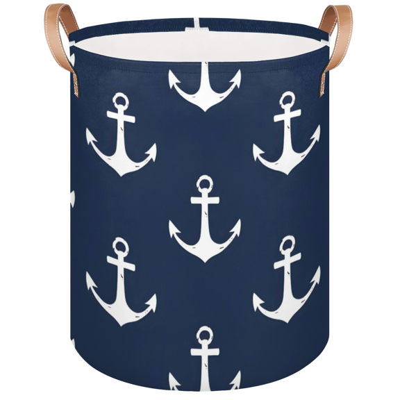 Qzaxky Blue Nautical Anchor Laundry Basket Organizer Foldable Tall Large Laundry Basket Collapsible Folding Laundry Basket Dirty Clothes Fabric
