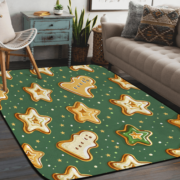 Qzaxky Christmas Rug Area Carpet Anti Slip Washable Door Mat Decorative Rugs for Living Room Bedroom Office etc Christmas Bling Gingerbread Man 58x80in