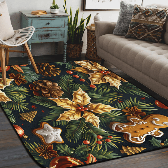 Qzaxky Christmas Rug Area Carpet Anti Slip Washable Door Mat Decorative Rugs for Living Room Bedroom Office etc Christmas Gingerbread Man Tree 48x72in
