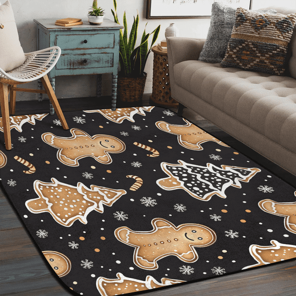 Qzaxky Christmas Rug Area Carpet Anti Slip Washable Door Mat Decorative Rugs for Living Room Bedroom Office etc Christmas Gingerbread Tree Man 58x80in