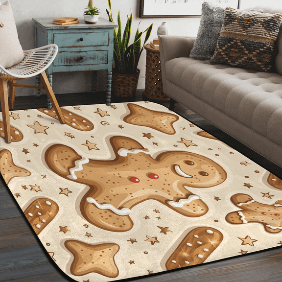 Qzaxky Christmas Rug Area Carpet Anti Slip Washable Door Mat Decorative Rugs for Living Room Bedroom Office etc Christmas Happy Smiling Gingerbread Man 58x80in