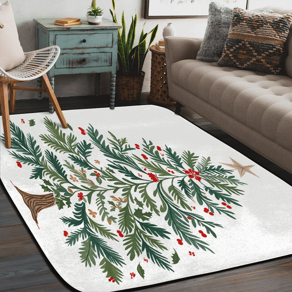 Qzaxky Christmas Rug Area Carpet Anti Slip Washable Door Mat Decorative Rugs for Living Room Bedroom Office etc Christmas Night Tree and Stock 58x80in