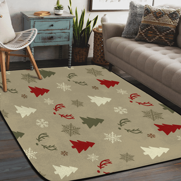 Qzaxky Christmas Rug Area Carpet Anti Slip Washable Door Mat Decorative Rugs for Living Room Bedroom Office etc Christmas Snowflake Smiling Gingerbread Man 58x80in