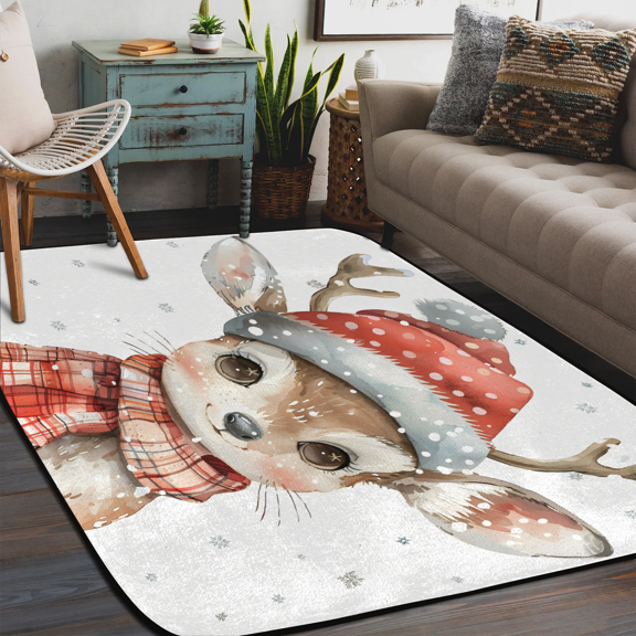 Qzaxky Christmas Rug Area Carpet Anti Slip Washable Door Mat Decorative Rugs for Living Room Bedroom Office etc Christmas Cute Deer 48x72in