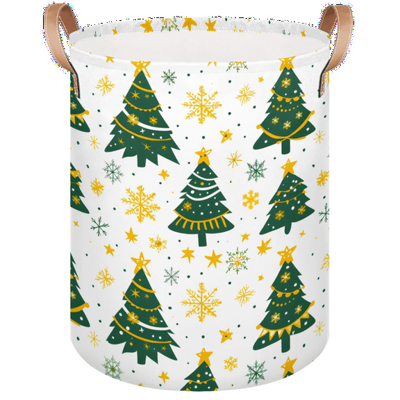 Qzaxky Christmas Tree Gold Snowflake Laundry Basket Organizer Foldable Tall Large Laundry Basket Collapsible Folding Laundry Basket Dirty Clothes Fabric