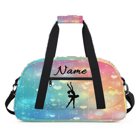 Qzaxky Custom Dance Bag Gym Bag Personalized Duffle Bag Large Dance Bag for Girls with Name Overnight Bag Colorful Shining Heart