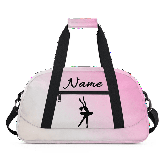 Qzaxky Custom Dance Bag Gym Bag Personalized Duffle Bag Large Dance Bag for Girls with Name Overnight Bag White and Pink Gradient