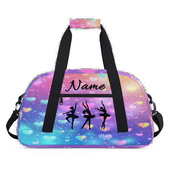 Qzaxky Custom Dance Bag Personalized Gym Bag Duffle Bag Large Dance Bag for Girls with Name Overnight Bag Heart Glitter