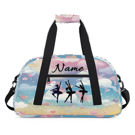 Qzaxky Custom Dance Bag Personalized Gym Bag Duffle Bag Large Dance Bag for Girls with Name Overnight Bag Smiling Unicorn