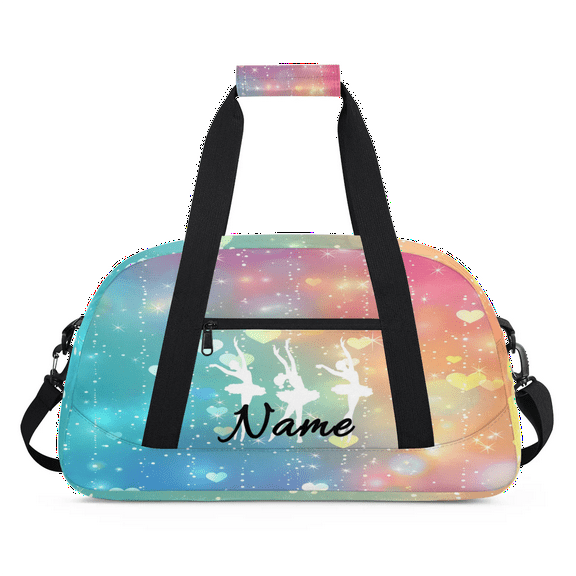 Qzaxky Custom Dance Bag Personalized Gym Bag Duffle Bag Large Dance Bags for Girls with Name Overnight Bag Colorful Shining Heart