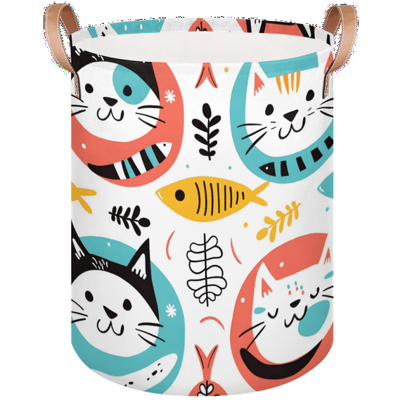 Qzaxky Cute Cartoon Cat Laundry Basket Organizer Foldable Tall Large Laundry Basket Collapsible Folding Laundry Basket Dirty Clothes Fabric