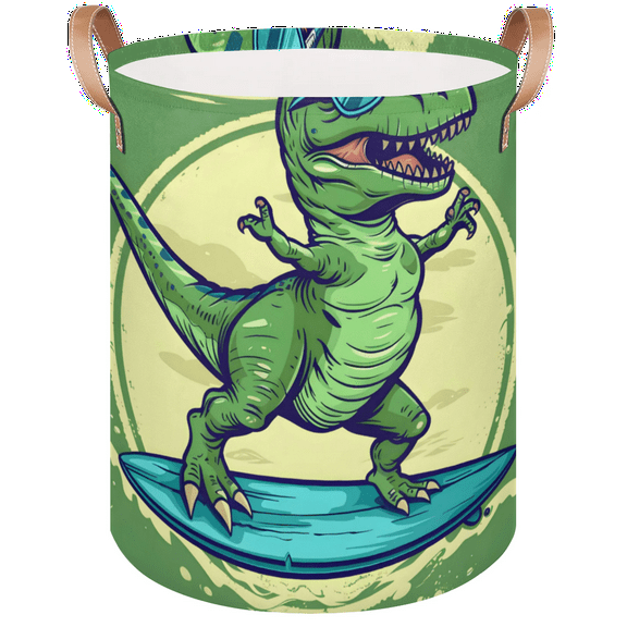 Qzaxky Funny Green Dinosaur Laundry Basket Organizer Foldable Tall Large Laundry Basket Collapsible Folding Laundry Basket Dirty Clothes Fabric