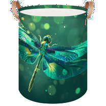 Qzaxky Green Dragonfly Laundry Basket Organizer Foldable Tall Large Laundry Basket Collapsible Folding Laundry Basket Dirty Clothes Fabric