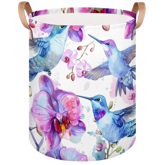 Qzaxky Hummingbird Flower Purple Floral Laundry Basket Organizer Foldable Tall Large Laundry Basket Collapsible Folding Laundry Basket Dirty Clothes Fabric