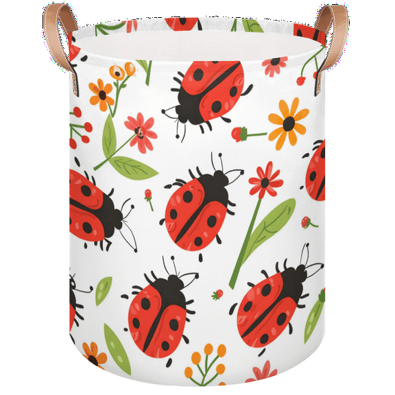 Qzaxky Ladybugs Laundry Basket Organizer Foldable Tall Large Laundry Basket Collapsible Folding Laundry Basket Dirty Clothes Fabric